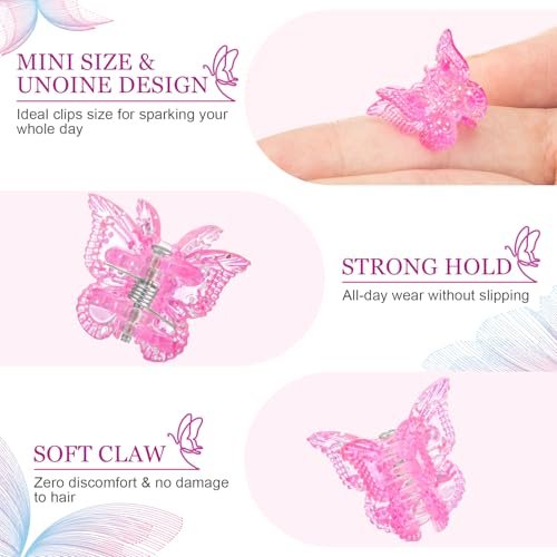 BEBEEPOO Glitter Mini Butterfly Hair Claw Clips - 50 Pack, 10 Assorted Colors, Small Tiny Clips for Girls and Women, 90s Y2K Cute Hair Accessories - görsel 4