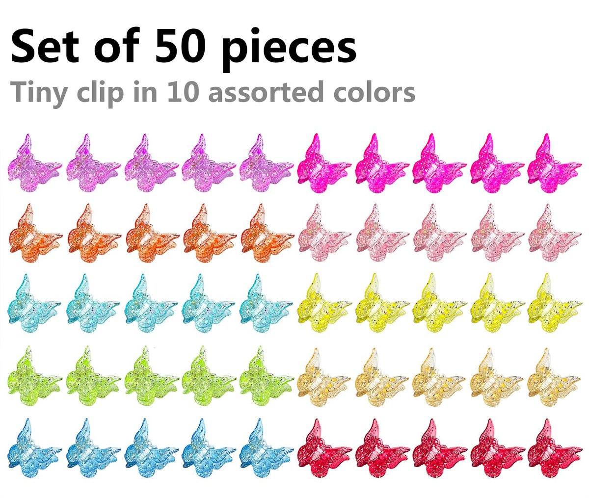 BEBEEPOO Glitter Mini Butterfly Hair Claw Clips - 50 Pack, 10 Assorted Colors, Small Tiny Clips for Girls and Women, 90s Y2K Cute Hair Accessories - görsel 7