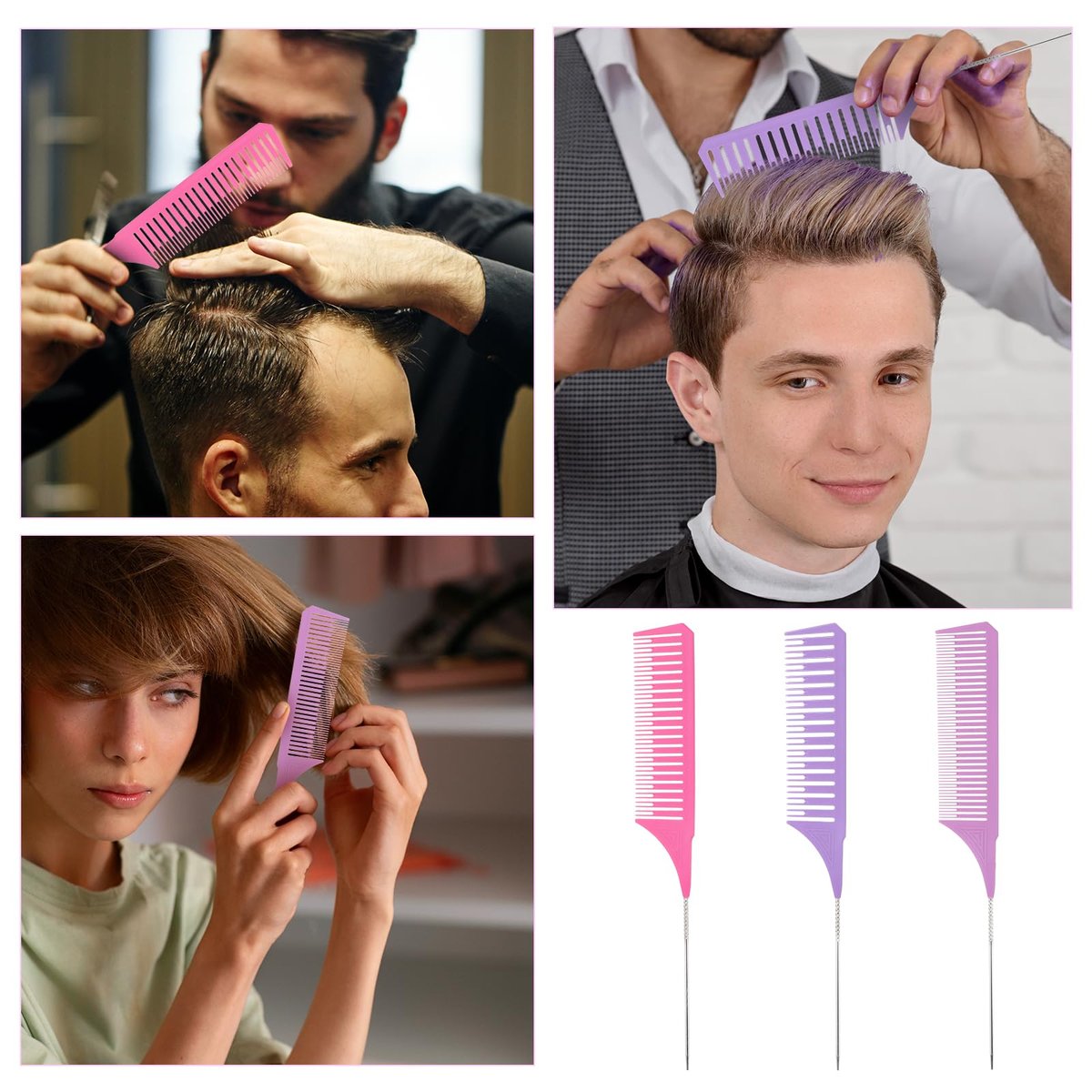 3 Pieces Foiling Comb for Highlighting - Colorful Rat Tail Combs with Metal Steel Pin for Salon, Barbershop, Home Use - görsel 13