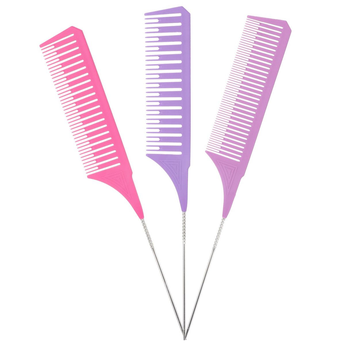 3 Pieces Foiling Comb for Highlighting - Colorful Rat Tail Combs with Metal Steel Pin for Salon, Barbershop, Home Use - görsel 1