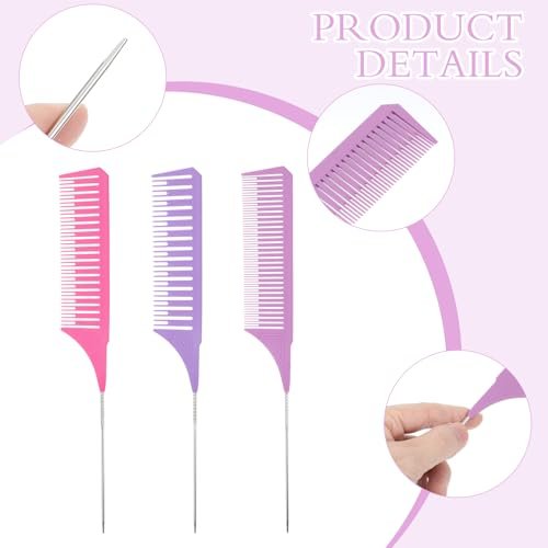 3 Pieces Foiling Comb for Highlighting - Colorful Rat Tail Combs with Metal Steel Pin for Salon, Barbershop, Home Use - görsel 4