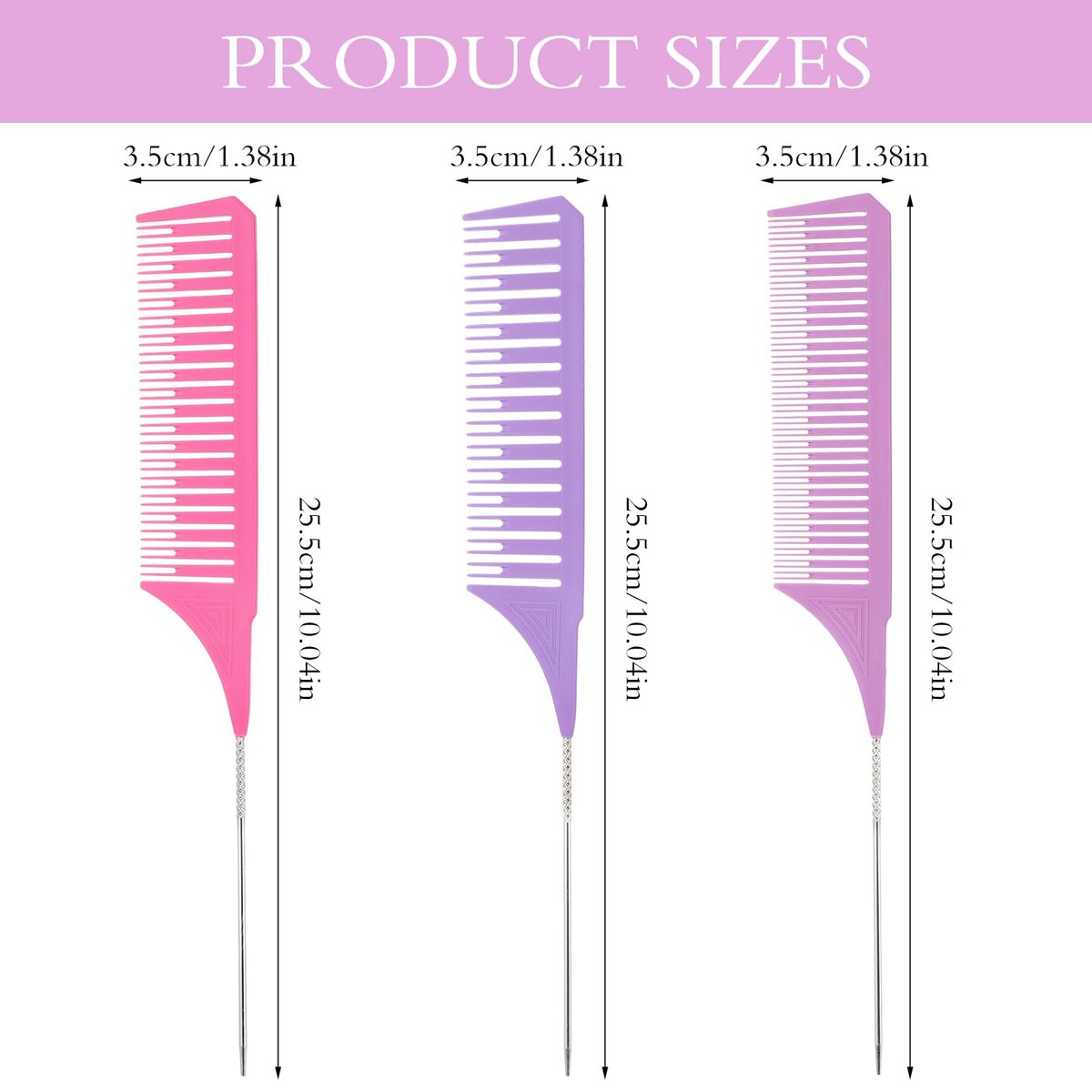 3 Pieces Foiling Comb for Highlighting - Colorful Rat Tail Combs with Metal Steel Pin for Salon, Barbershop, Home Use - görsel 7
