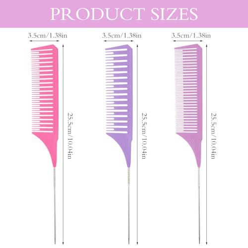 3 Pieces Foiling Comb for Highlighting - Colorful Rat Tail Combs with Metal Steel Pin for Salon, Barbershop, Home Use - görsel 8