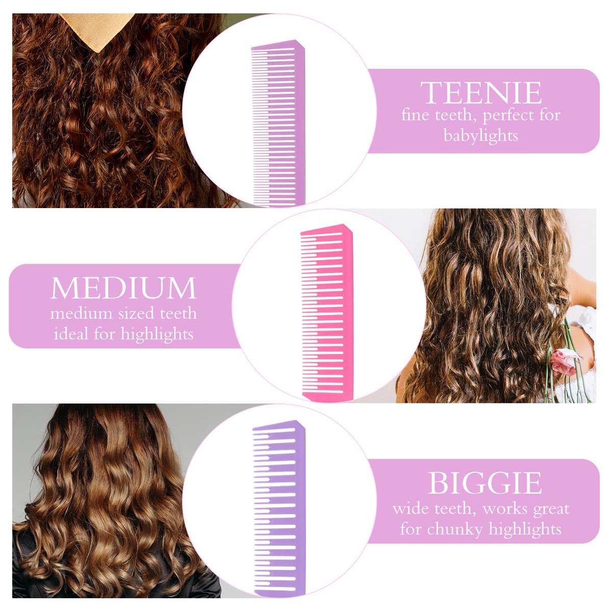 3 Pieces Foiling Comb for Highlighting - Colorful Rat Tail Combs with Metal Steel Pin for Salon, Barbershop, Home Use - görsel 5