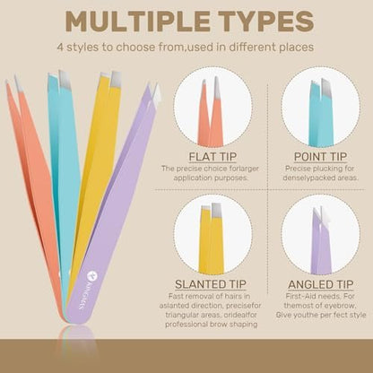 KINGMAS 10-Piece Tweezers Set for Women: Precision Eyebrow Tweezers with Curved Scissor, Razor, and Travel Case