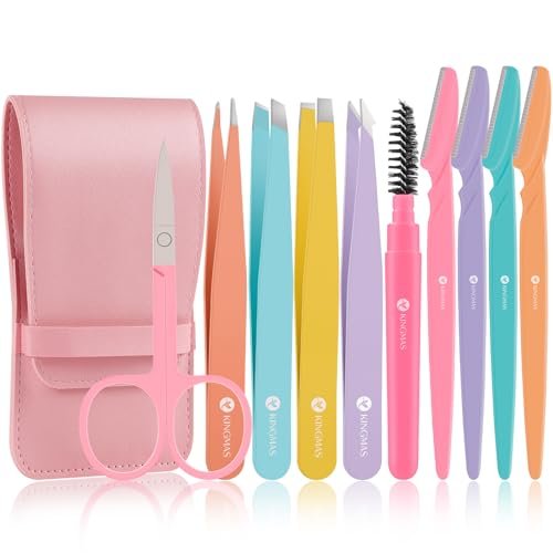 KINGMAS 10-Piece Tweezers Set for Women: Precision Eyebrow Tweezers with Curved Scissor, Razor, and Travel Case - görsel 2