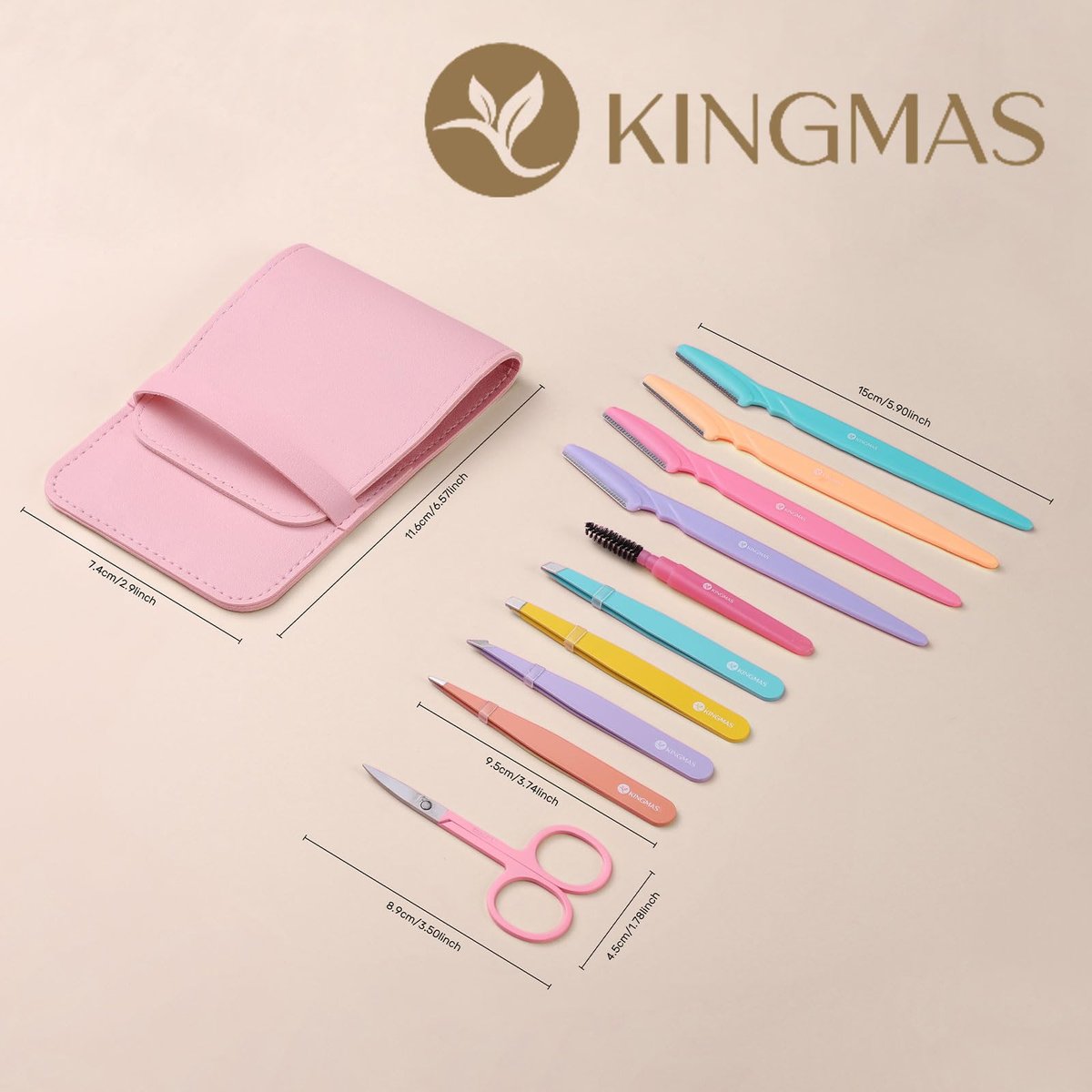 KINGMAS 10-Piece Tweezers Set for Women: Precision Eyebrow Tweezers with Curved Scissor, Razor, and Travel Case - görsel 15