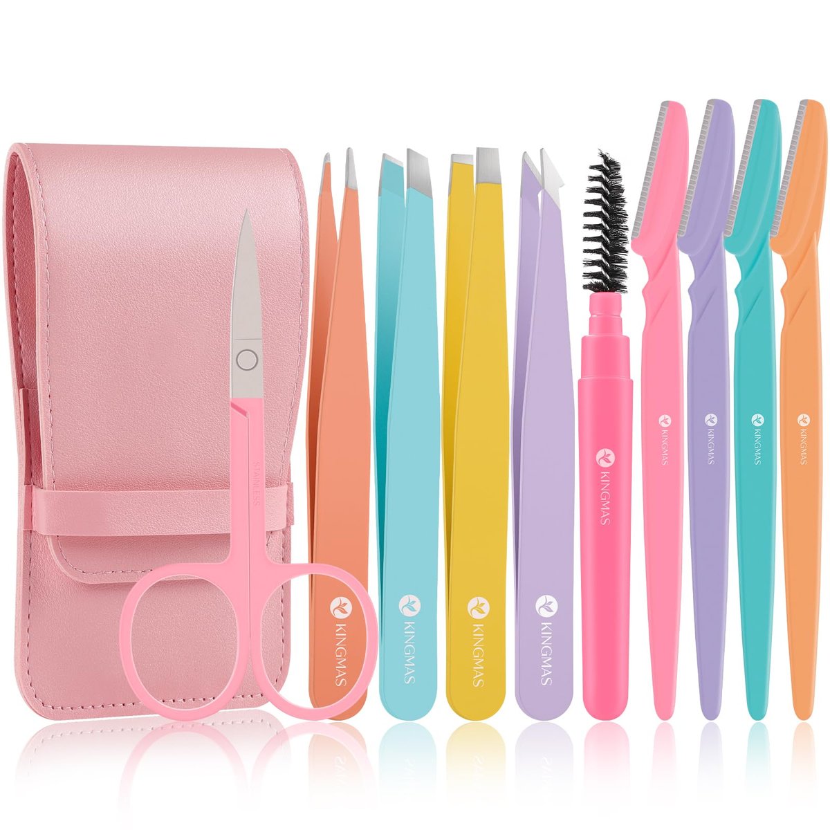 KINGMAS 10-Piece Tweezers Set for Women: Precision Eyebrow Tweezers with Curved Scissor, Razor, and Travel Case - görsel 1