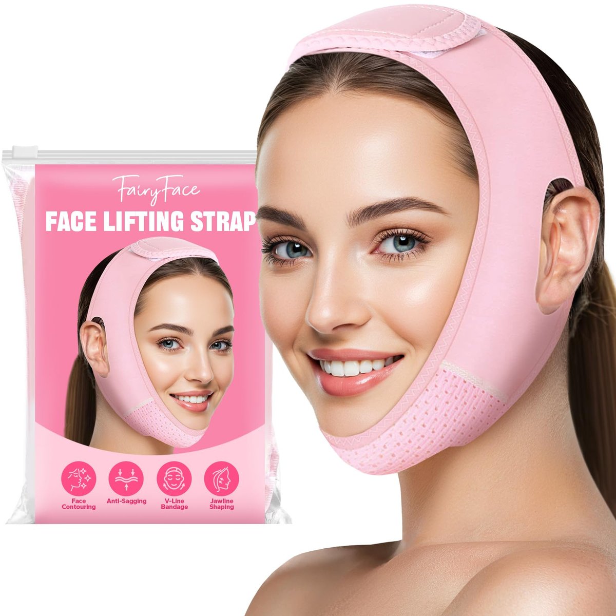 FairyFace V-Face Slimming Strap - Reusable Chin Strap for Sleeping, V Line Lifting Mask, Double Chin Reducer - görsel 1