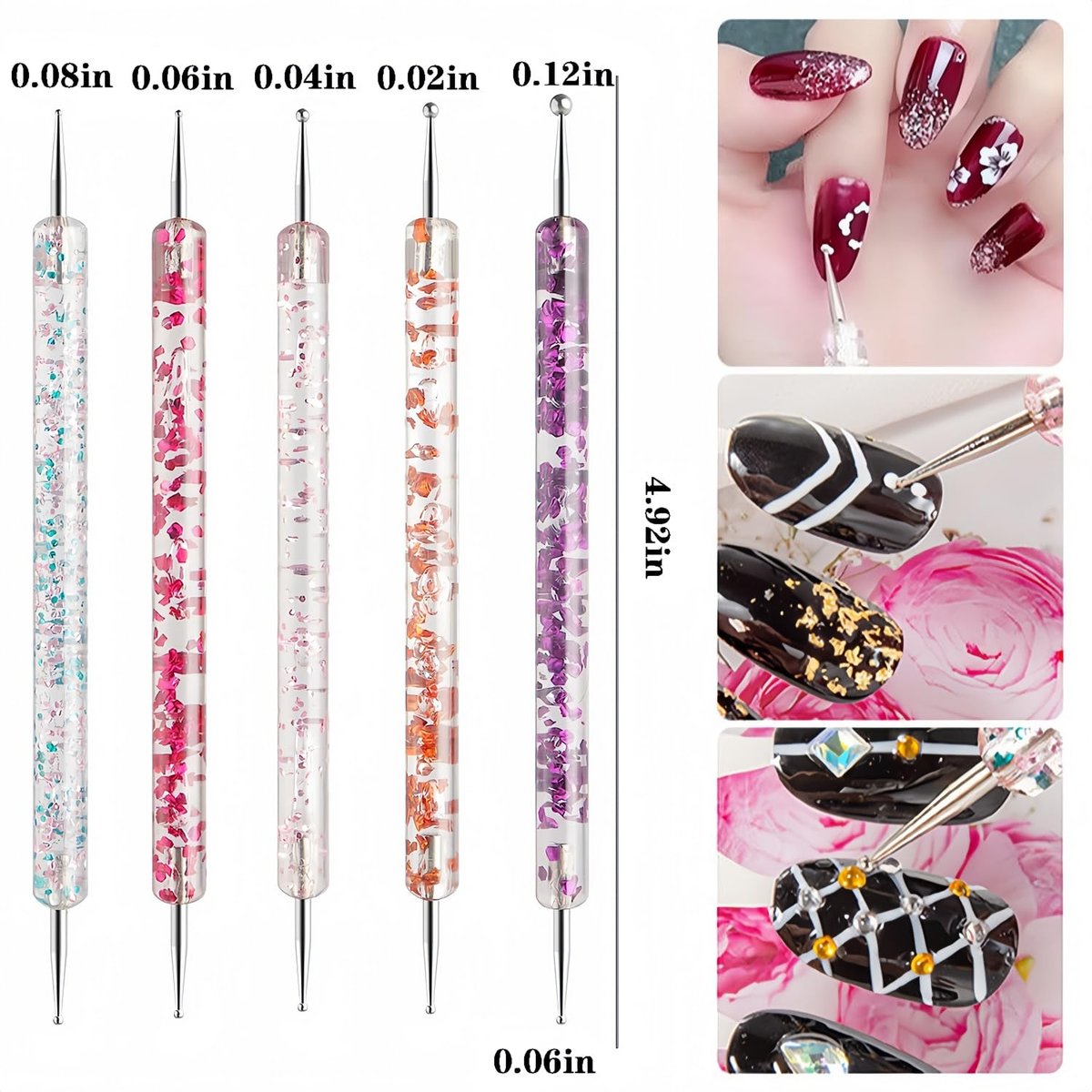 HomTop Nail Art Tool Set - 5 Dotting Tools & 5 Nail Liner Brushes for Salon, Professionals & Beginners - görsel 3