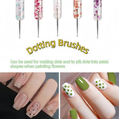 HomTop Nail Art Tool Set - 5 Dotting Tools & 5 Nail Liner Brushes for Salon, Professionals & Beginners