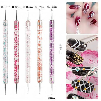 HomTop Nail Art Tool Set - 5 Dotting Tools & 5 Nail Liner Brushes for Salon, Professionals & Beginners