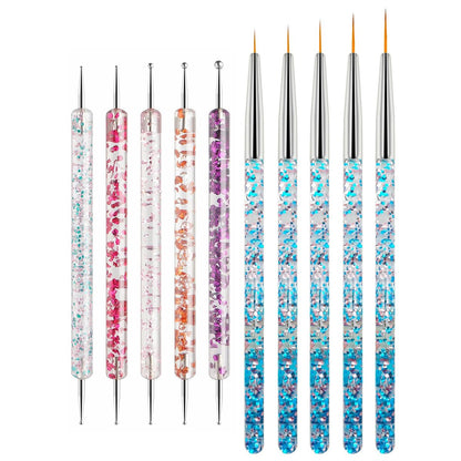 HomTop Nail Art Tool Set - 5 Dotting Tools & 5 Nail Liner Brushes for Salon, Professionals & Beginners