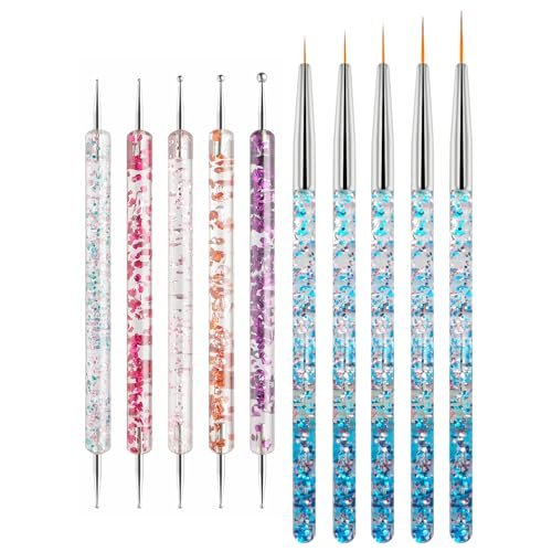 HomTop Nail Art Tool Set - 5 Dotting Tools & 5 Nail Liner Brushes for Salon, Professionals & Beginners - görsel 2