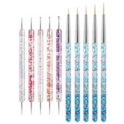 HomTop Nail Art Tool Set - 5 Dotting Tools & 5 Nail Liner Brushes for Salon, Professionals & Beginners