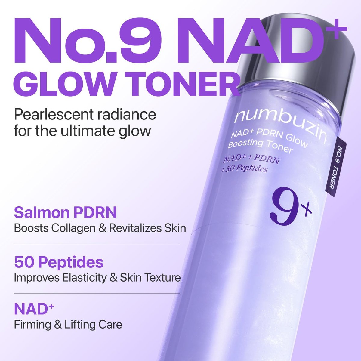 numbuzin No.9 NAD+ Salmon PDRN Glow Boosting Toner - Hydrating & Firming Korean Toner for Wrinkles, Fine Lines & Dull Skin, Peptides & Salmon PDRN for Radiance, 5.07 fl oz Avelisse
