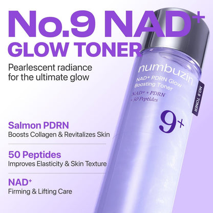 numbuzin No.9 NAD+ Salmon PDRN Glow Boosting Toner - Hydrating & Firming Korean Toner for Wrinkles, Fine Lines & Dull Skin, Peptides & Salmon PDRN for Radiance, 5.07 fl oz Avelisse