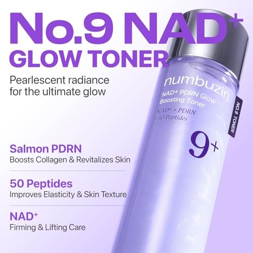 numbuzin No.9 NAD+ Salmon PDRN Glow Boosting Toner - Hydrating & Firming Korean Toner for Wrinkles, Fine Lines & Dull Skin, Peptides & Salmon PDRN for Radiance, 5.07 fl oz Avelisse