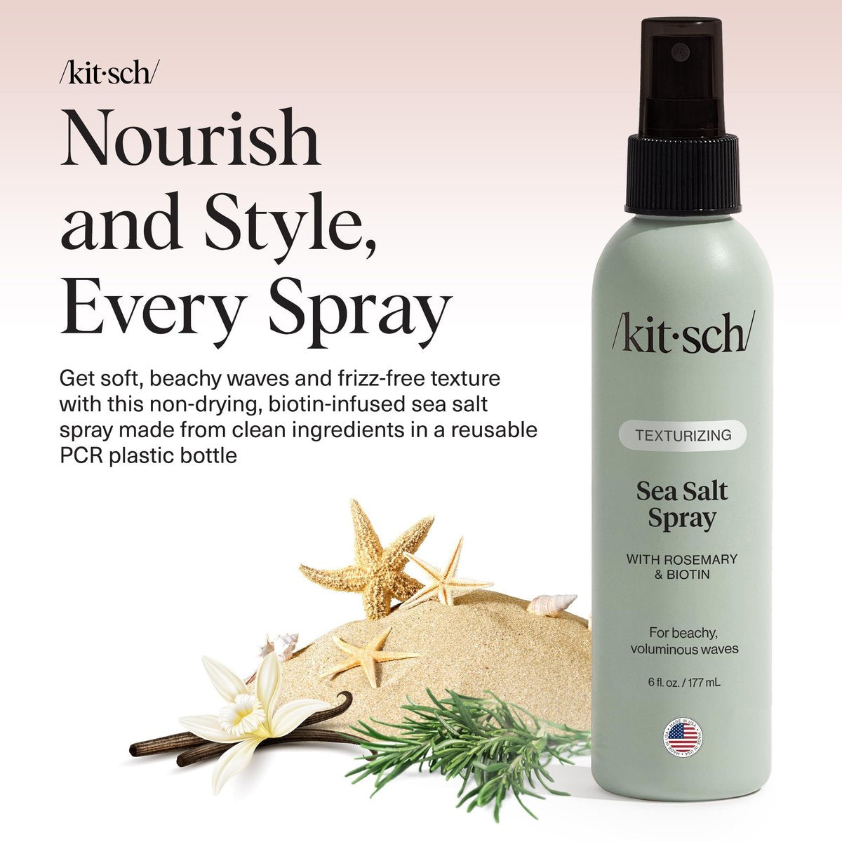 Kitsch Sea Salt Spray for Natural Curls & Beach Waves | Rosemary, Biotin, Magnesium | Texturizing Hair Spray for Men and Women | 177 mL Avelisse