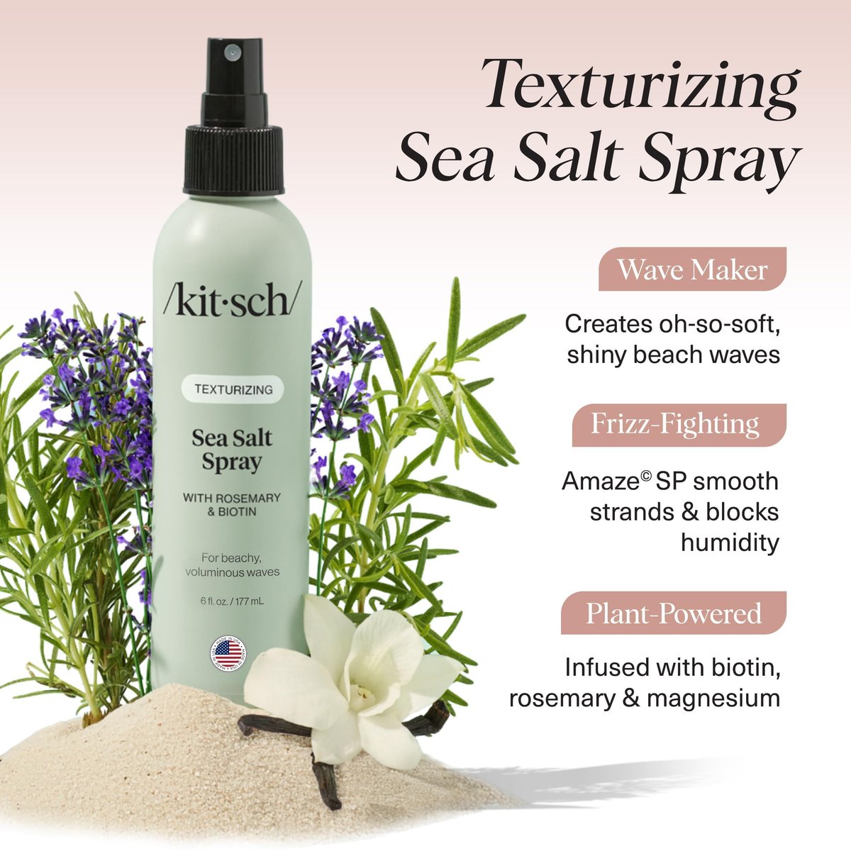 Kitsch Sea Salt Spray for Natural Curls & Beach Waves | Rosemary, Biotin, Magnesium | Texturizing Hair Spray for Men and Women | 177 mL Avelisse