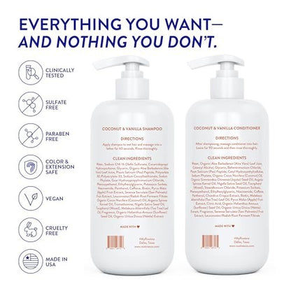 Routine Wellness Shampoo and Conditioner Set with Hair Serum for Thinning Hair - DHT Blocker for Women & Men - Color Safe Hair Loss Shampoo for Healthier Hair - Coconut & Vanilla Scent - 9.67 Fl Oz Each (3-Piece Set) Avelisse