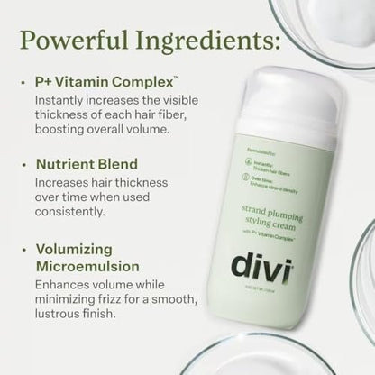 divi Strand Styling Cream – Hair Thickening Treatment for Fine Hair, Volumizing & Frizz Control (1 fl oz) Avelisse