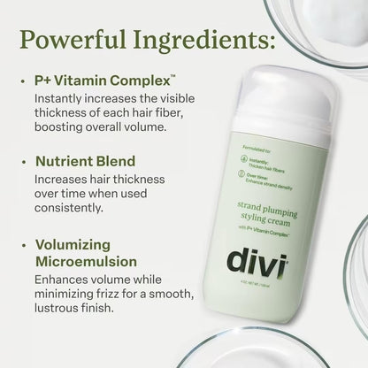 divi Strand Styling Cream – Hair Thickening Treatment for Fine Hair, Volumizing & Frizz Control (1 fl oz) Avelisse