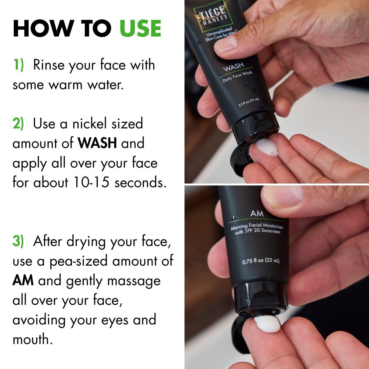 Tiege Hanley Basic Skin Care Set for Men: Hydrating Face Wash & Daily Moisturizer with SPF 20 Avelisse