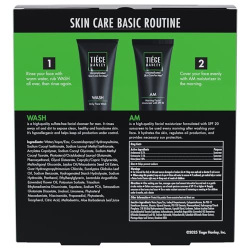 Tiege Hanley Basic Skin Care Set for Men: Hydrating Face Wash & Daily Moisturizer with SPF 20 Avelisse