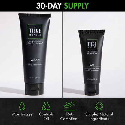 Tiege Hanley Basic Skin Care Set for Men: Hydrating Face Wash & Daily Moisturizer with SPF 20 Avelisse
