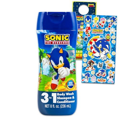 Sonic the Hedgehog Kids 3-in-1 Shampoo, Conditioner & Body Wash - 8 oz Bundle with Stickers