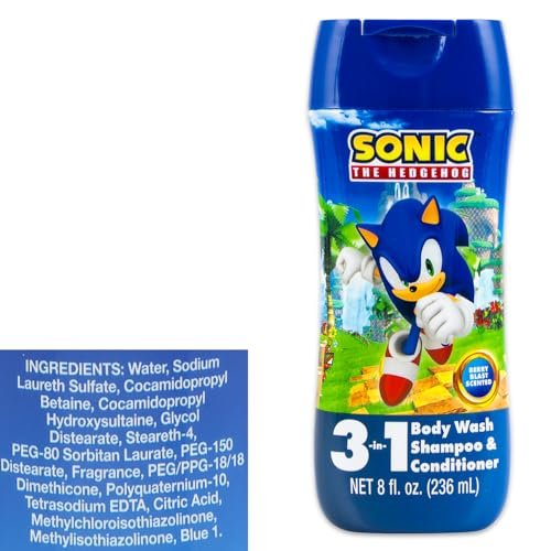 Sonic the Hedgehog Kids 3-in-1 Shampoo, Conditioner & Body Wash - 8 oz Bundle with Stickers - görsel 4