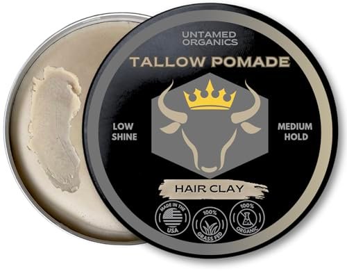 Untamed Organics Tallow Hair Clay - Handmade Grass-Fed & Grass-Finished Natural Hair Pomade for Men & Women - Medium Hold, Natural Finish - 2 oz Avelisse