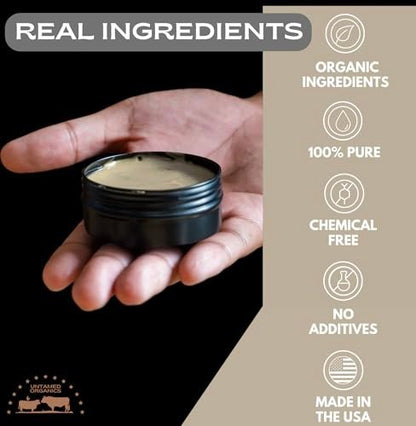 Untamed Organics Tallow Hair Clay - Handmade Grass-Fed & Grass-Finished Natural Hair Pomade for Men & Women - Medium Hold, Natural Finish - 2 oz Avelisse