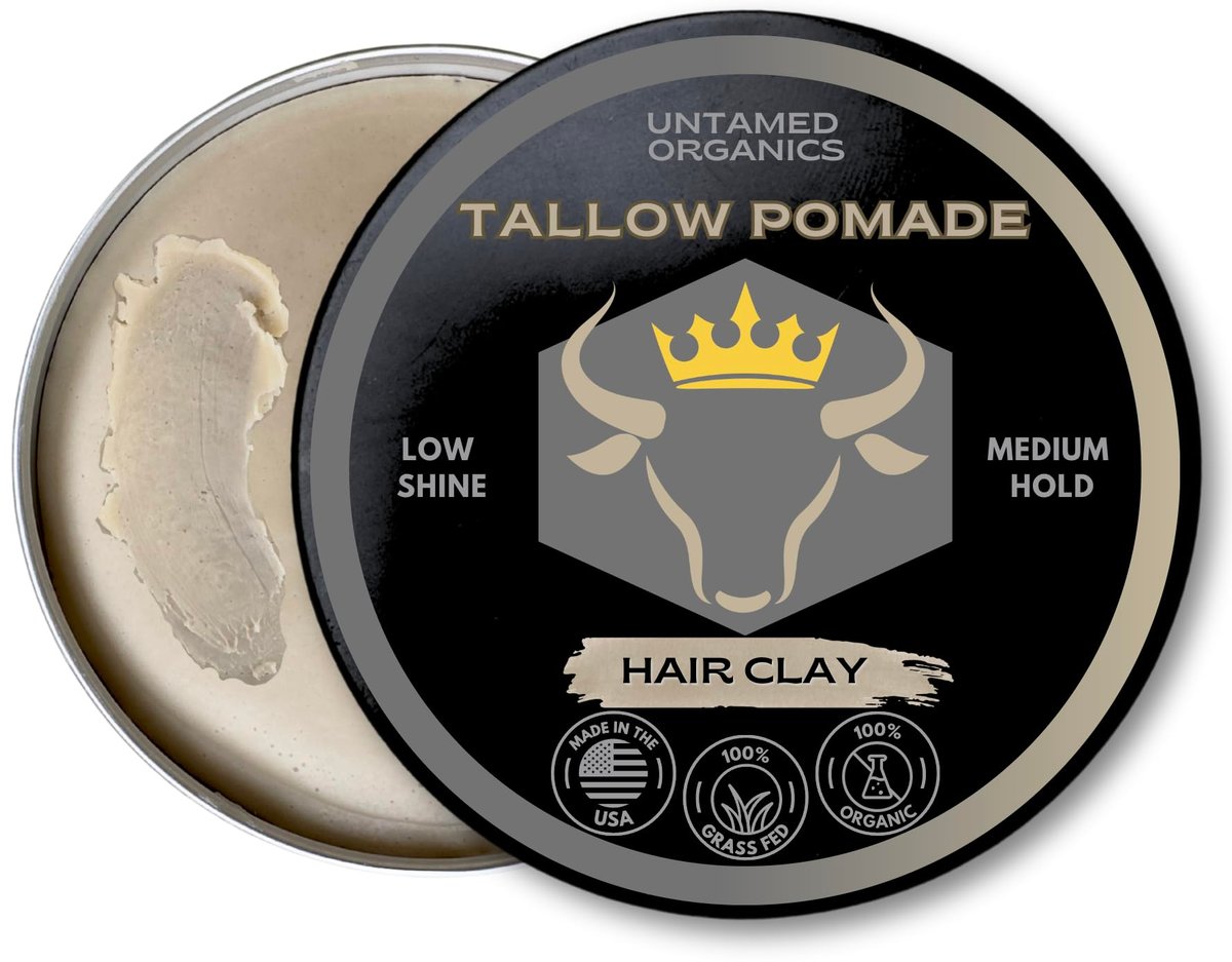 Untamed Organics Tallow Hair Clay - Handmade Grass-Fed & Grass-Finished Natural Hair Pomade for Men & Women - Medium Hold, Natural Finish - 2 oz Avelisse