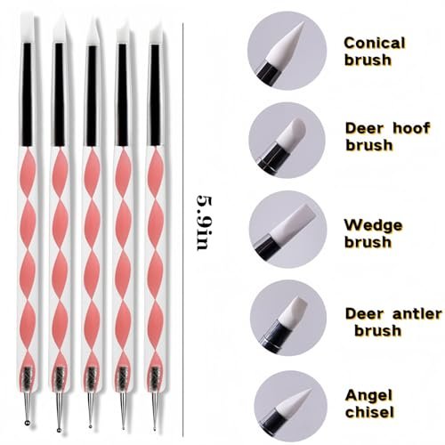 15-Piece Nail Art Brushes Set with 5 Dotting Pens & Stand Holder – Professional Nail Design Kit for DIY Manicure & Salon Use (Pink) - görsel 6
