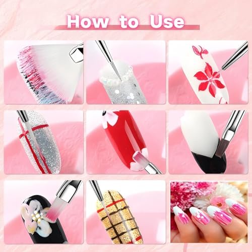 15-Piece Nail Art Brushes Set with 5 Dotting Pens & Stand Holder – Professional Nail Design Kit for DIY Manicure & Salon Use (Pink) - görsel 12