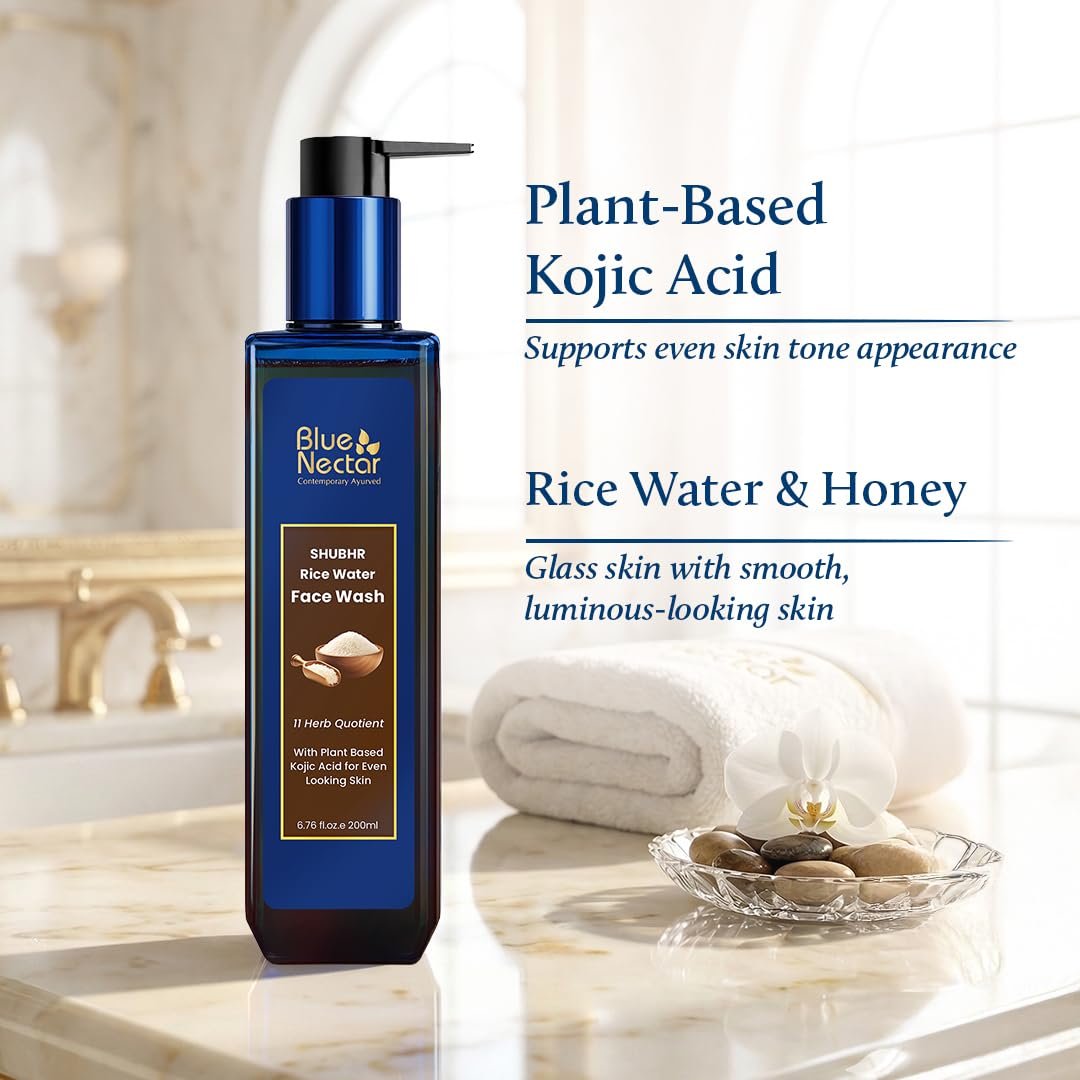 Blue Nectar Rice Water Face Wash with 2% Kojic Acid for Pigmentation – Gentle Face Cleanser for Oily, Dry & Sensitive Skin, 11 Herbs, 3.4 Fl Oz - görsel 5