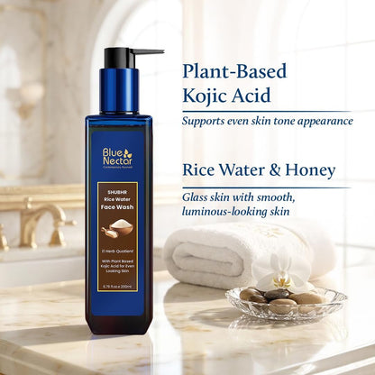 Blue Nectar Rice Water Face Wash with 2% Kojic Acid for Pigmentation – Gentle Face Cleanser for Oily, Dry & Sensitive Skin, 11 Herbs, 3.4 Fl Oz