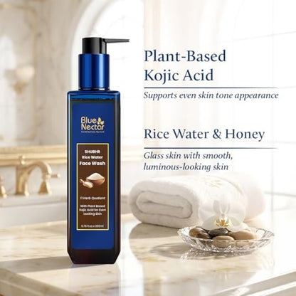 Blue Nectar Rice Water Face Wash with 2% Kojic Acid for Pigmentation – Gentle Face Cleanser for Oily, Dry & Sensitive Skin, 11 Herbs, 3.4 Fl Oz