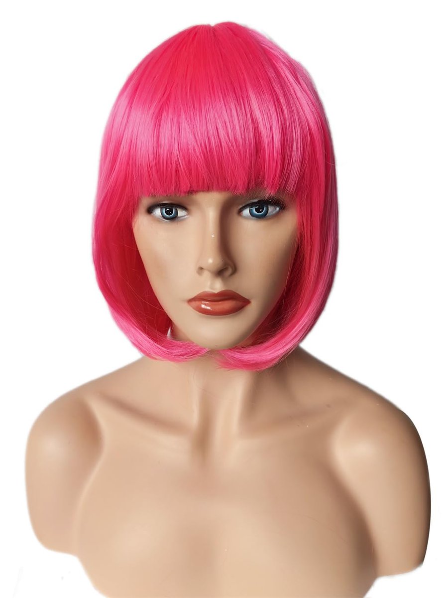 OYSRONG Women Short 11.81" Hot Pink Bob Straight Multifunction Synthetic Cosplay Wig with Flat Bangs Avelisse