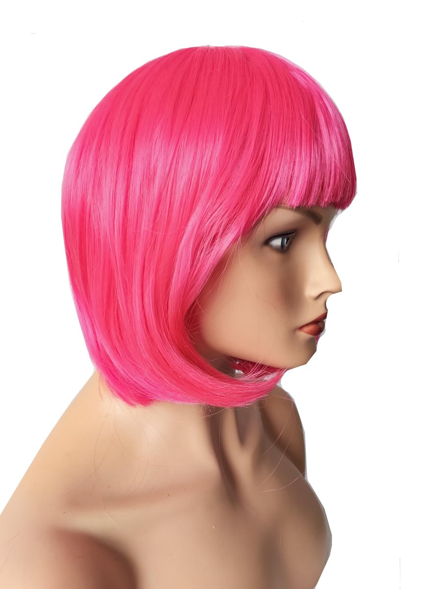 OYSRONG Women Short 11.81" Hot Pink Bob Straight Multifunction Synthetic Cosplay Wig with Flat Bangs Avelisse