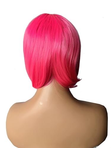 OYSRONG Women Short 11.81" Hot Pink Bob Straight Multifunction Synthetic Cosplay Wig with Flat Bangs Avelisse
