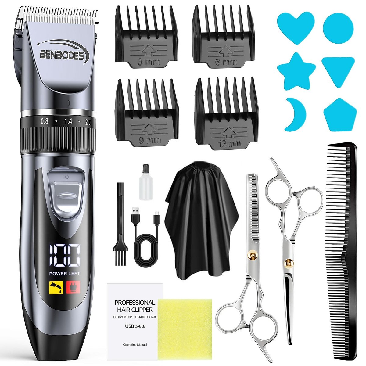 Benbodes Hair Clippers & Beard Trimmer Grooming Kit for Men - Professional Cordless Rechargeable Hair Cutting Kit with LED Display for Home Personal Grooming, Gift for Men Avelisse