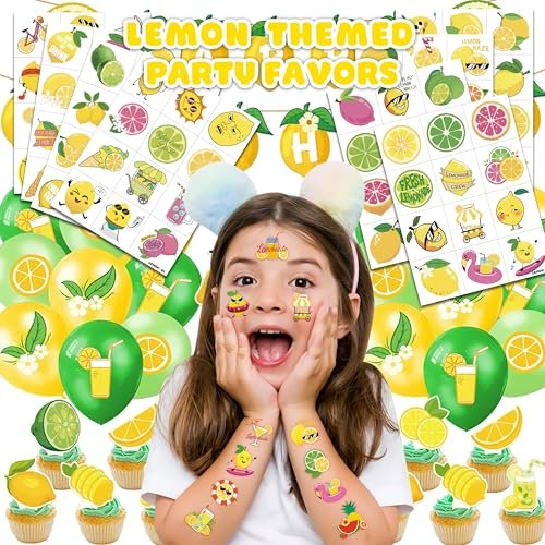 96 PCS Lemon Pre-Cut Temporary Tattoos for Kids - Fun Birthday Party Favors, Supplies, School Rewards & Gifts - görsel 4