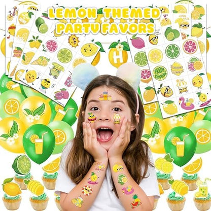 96 PCS Lemon Pre-Cut Temporary Tattoos for Kids - Fun Birthday Party Favors, Supplies, School Rewards & Gifts