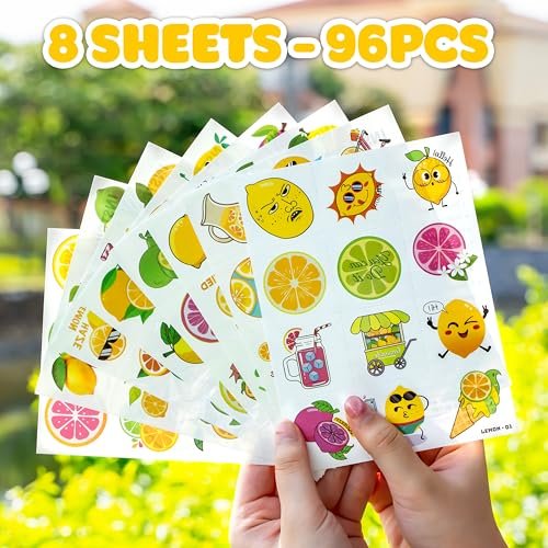 96 PCS Lemon Pre-Cut Temporary Tattoos for Kids - Fun Birthday Party Favors, Supplies, School Rewards & Gifts - görsel 16