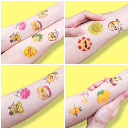 96 PCS Lemon Pre-Cut Temporary Tattoos for Kids - Fun Birthday Party Favors, Supplies, School Rewards & Gifts