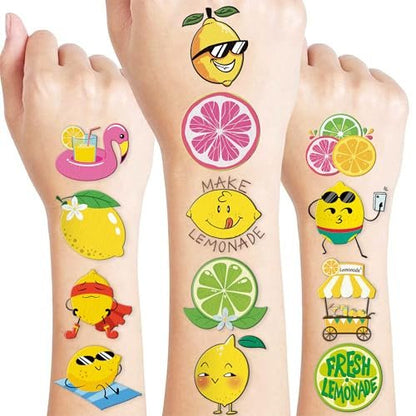 96 PCS Lemon Pre-Cut Temporary Tattoos for Kids - Fun Birthday Party Favors, Supplies, School Rewards & Gifts