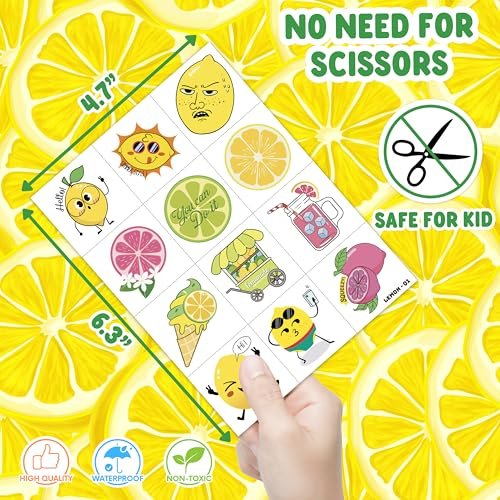 96 PCS Lemon Pre-Cut Temporary Tattoos for Kids - Fun Birthday Party Favors, Supplies, School Rewards & Gifts - görsel 8